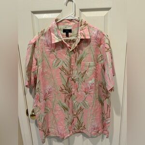 Club Room Peachy Pink Tropical Print Short-Sleeve Button-Down Shirt